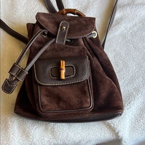 GUCCI Brown Suede MINI Backpack with Bamboo Handle 9 inch High and 8 long.